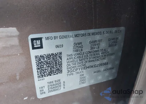 2019 Chevrolet Silverado 1500 Custom из США, поврежденный, VIN 3GCPYBEH0KG239564